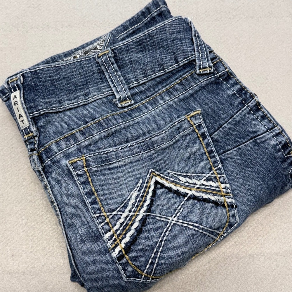 Ariat REAL Riding Jean Womens 28S Ocean Blue Bootcut Whipstitch Stretch Denim